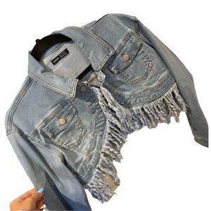 Raw hem crop denim jacket